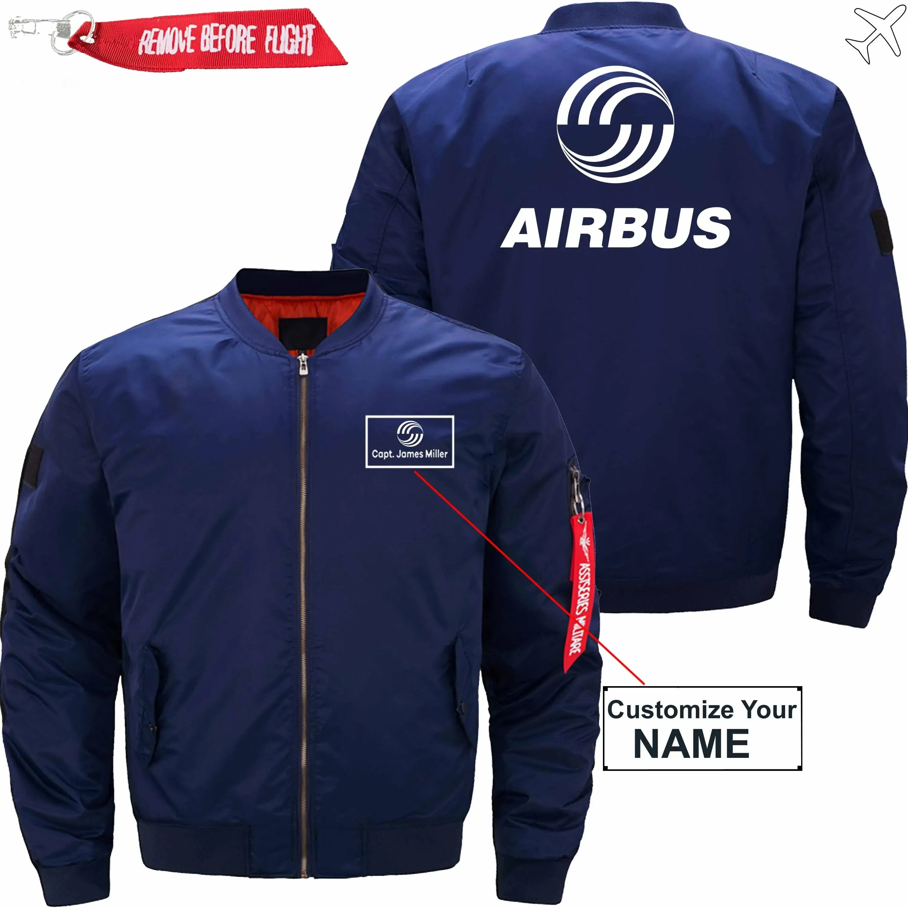AIRBUS CUSTOM NAME BOMBER FLIGHT AVIATOR JACKET