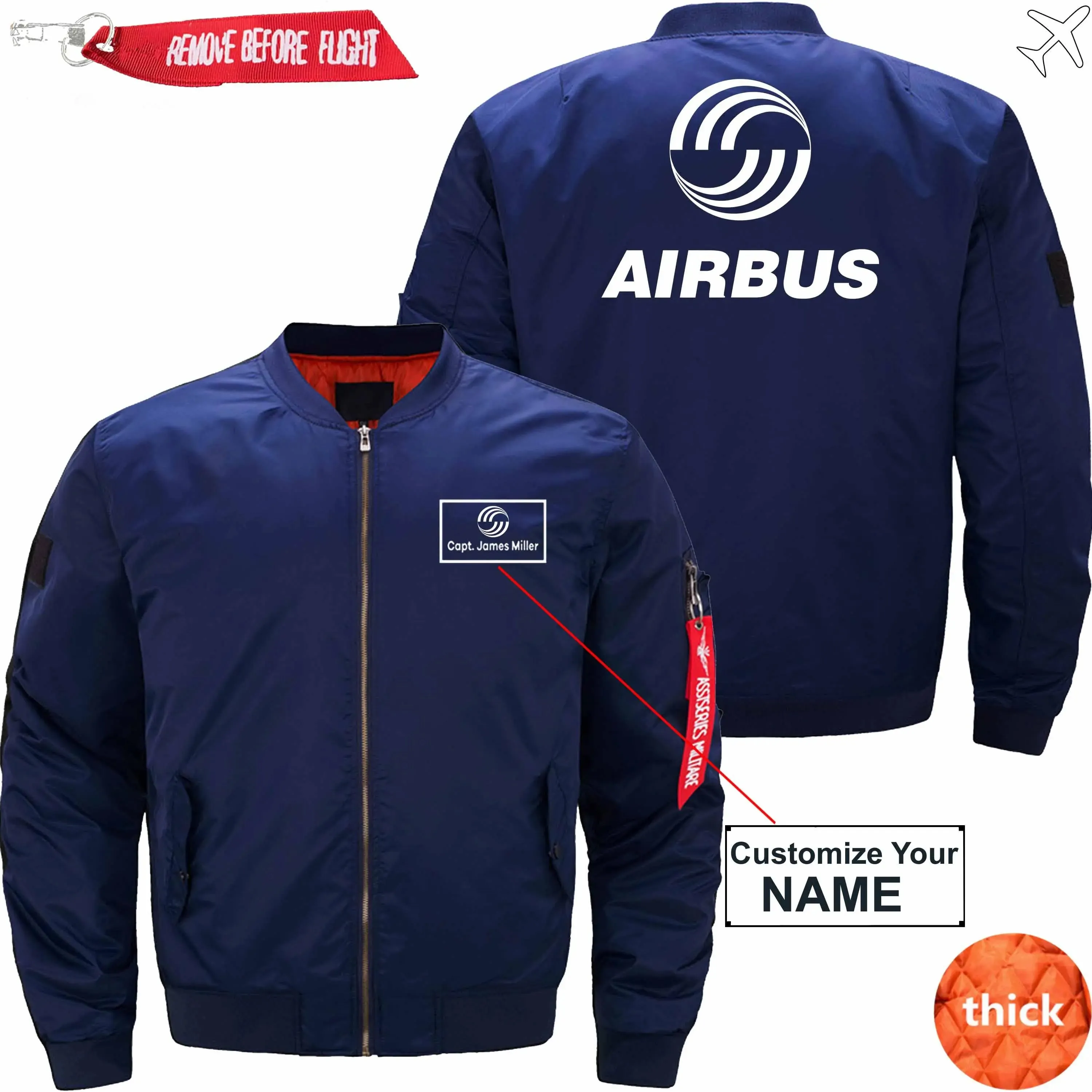 AIRBUS CUSTOM NAME BOMBER FLIGHT AVIATOR JACKET