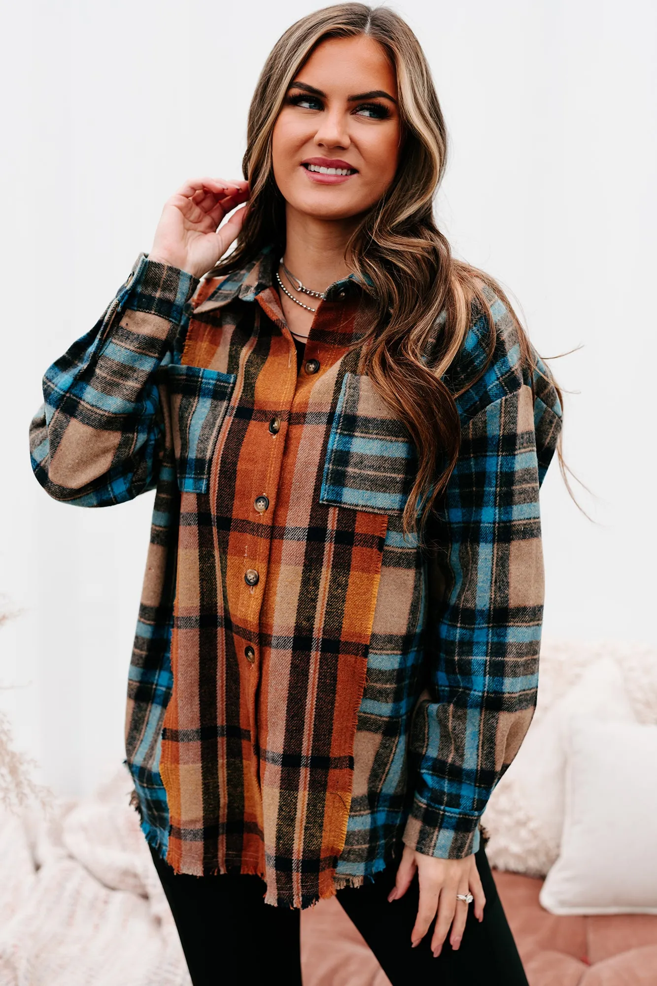 Archive Campfire Evenings Oversized Plaid Shacket (Blue Brown)
