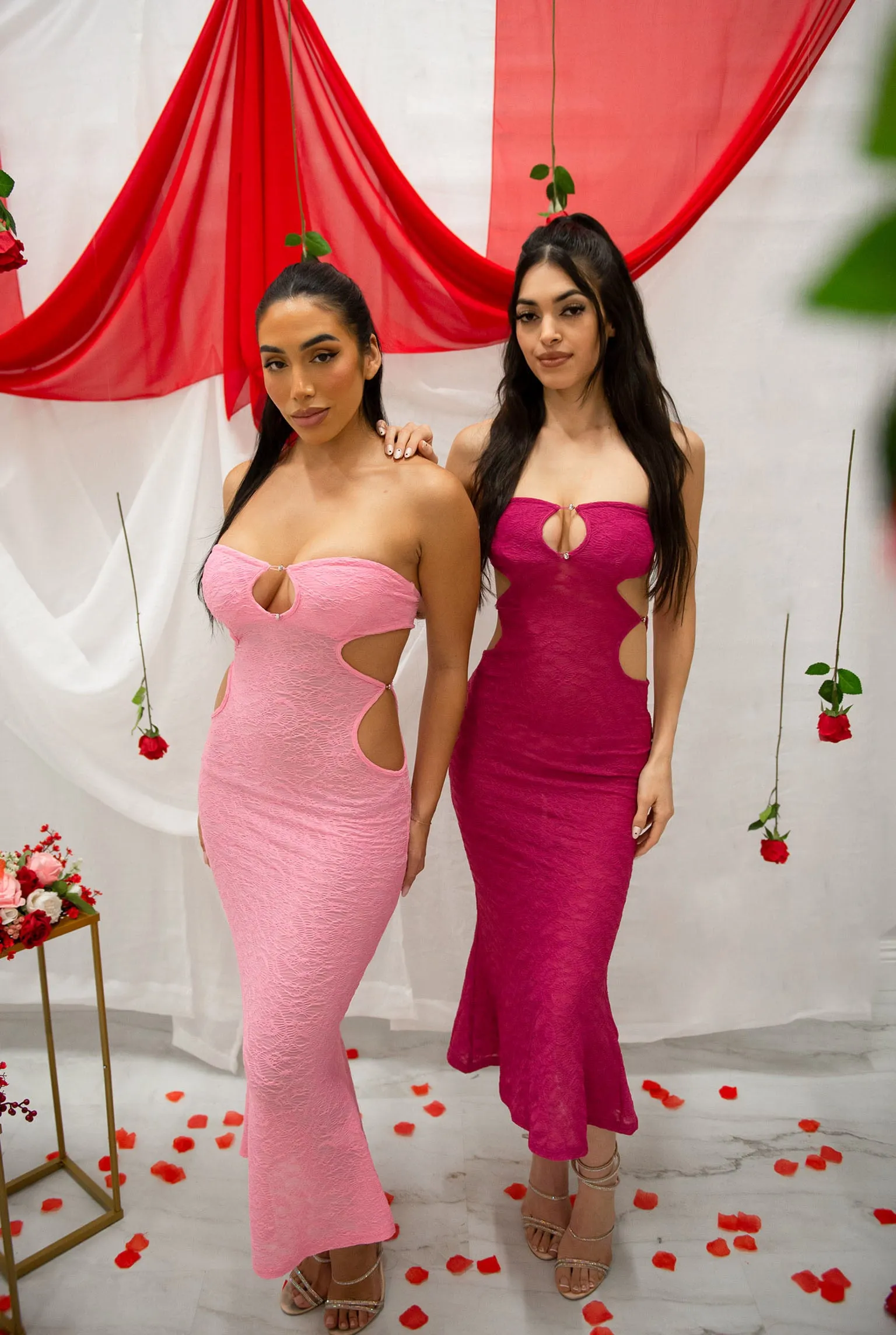 Ausha Lace Cutout Midi Dress (Magenta)