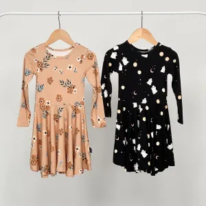 Belan.J Bundle - L/S Twirl Dress Ghost (Black)   L/S Twirl Dress Floral