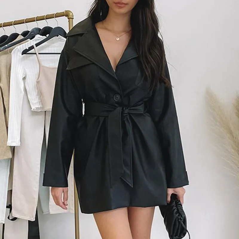 Black PU Leather Dress With Belt