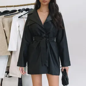 Black PU Leather Dress With Belt