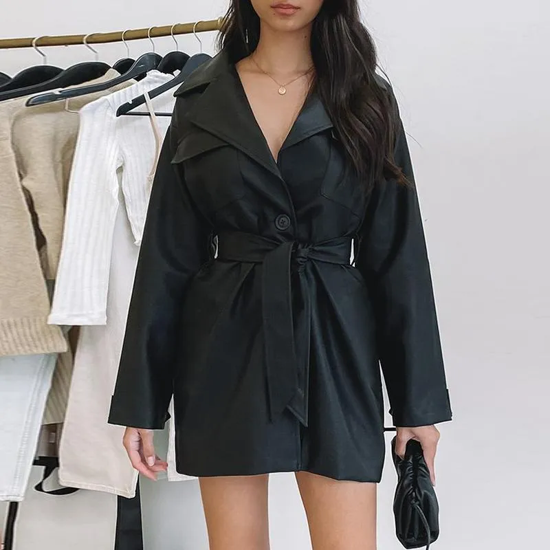 Black PU Leather Dress With Belt