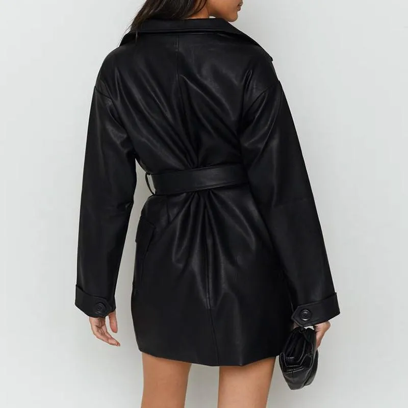 Black PU Leather Dress With Belt