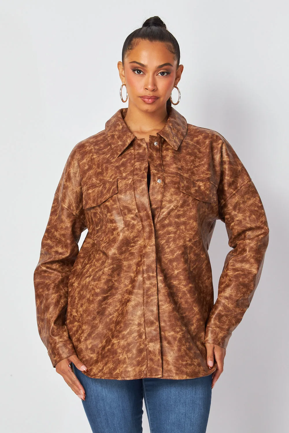 Blake Animal Print Faux Leather Shacket