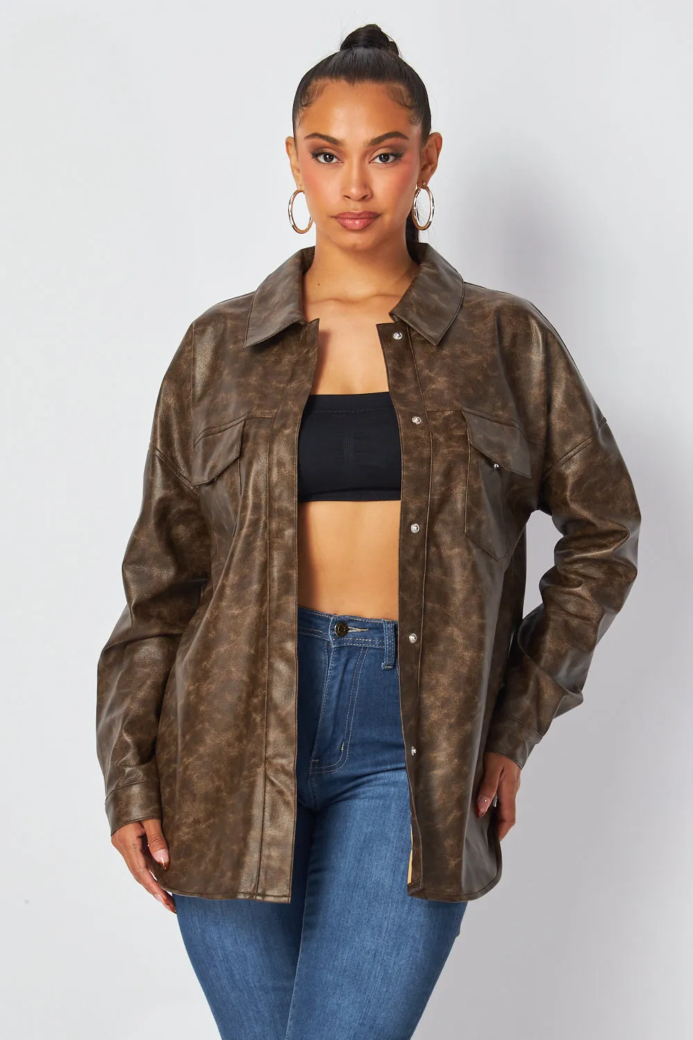 Blake Animal Print Faux Leather Shacket
