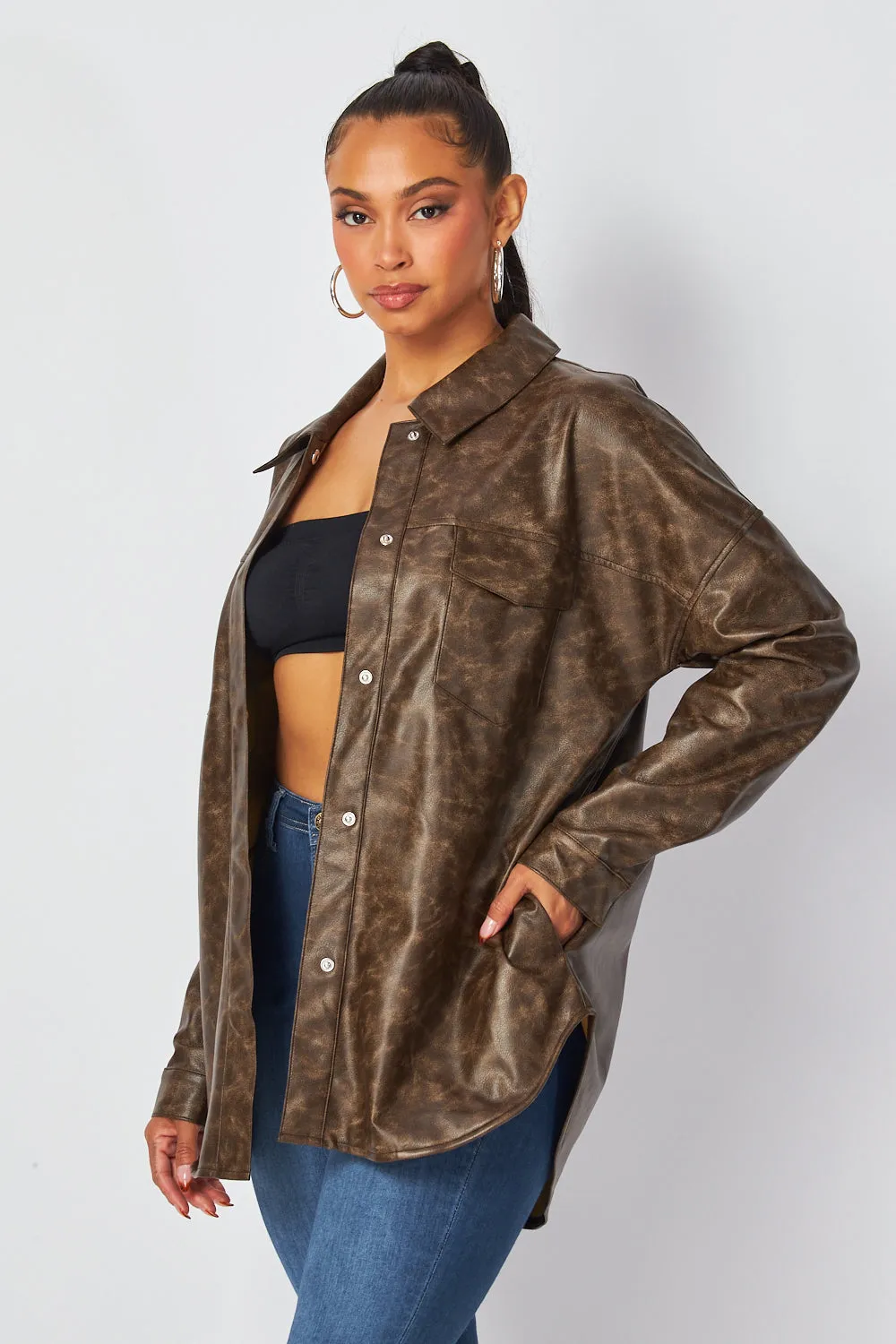 Blake Animal Print Faux Leather Shacket