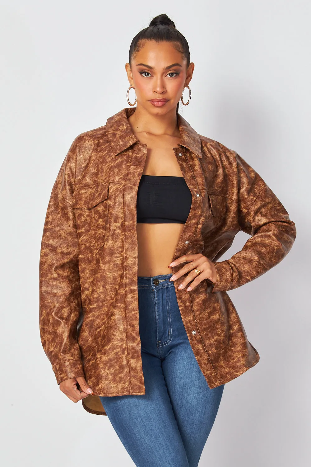 Blake Animal Print Faux Leather Shacket
