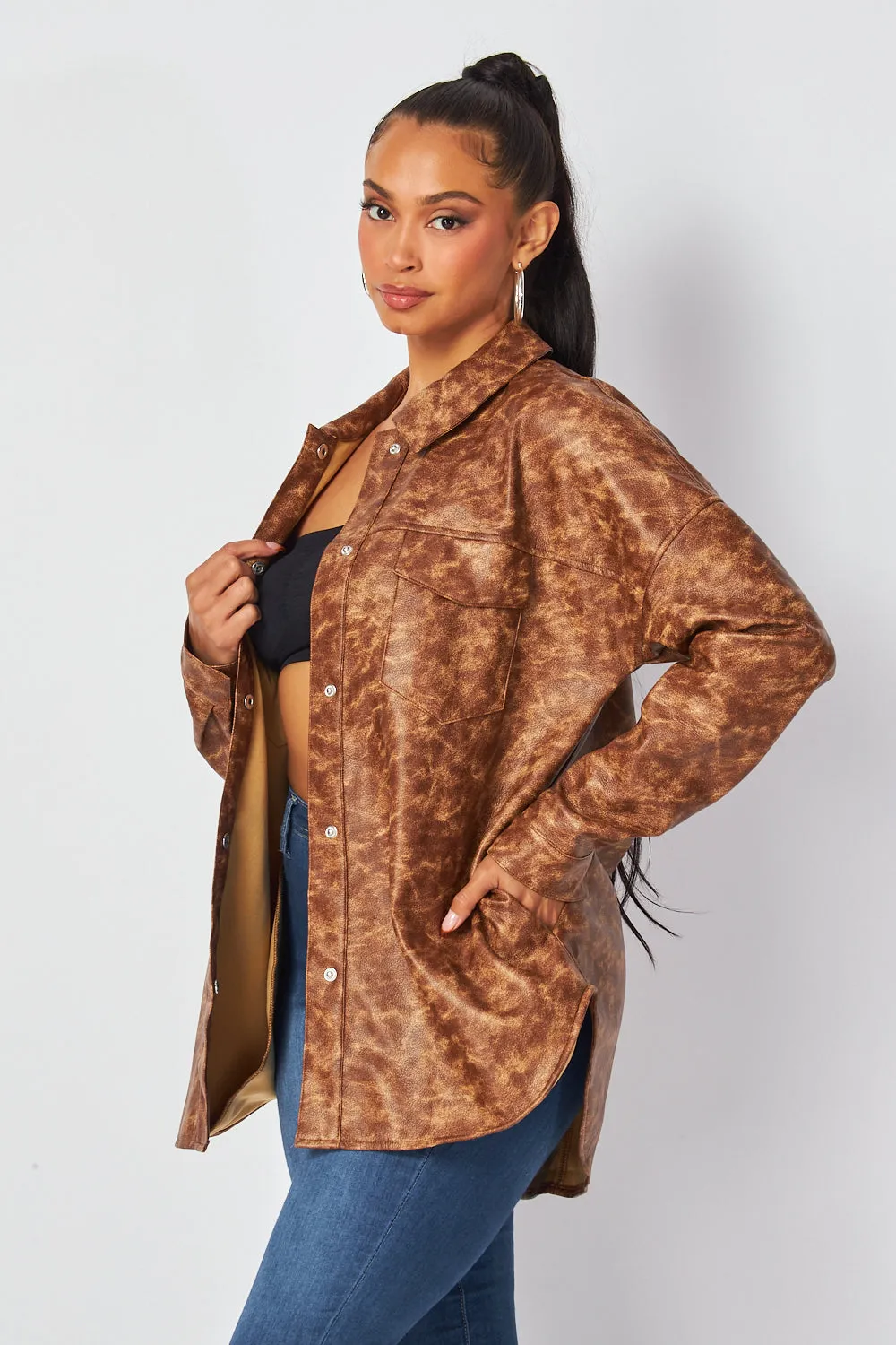 Blake Animal Print Faux Leather Shacket