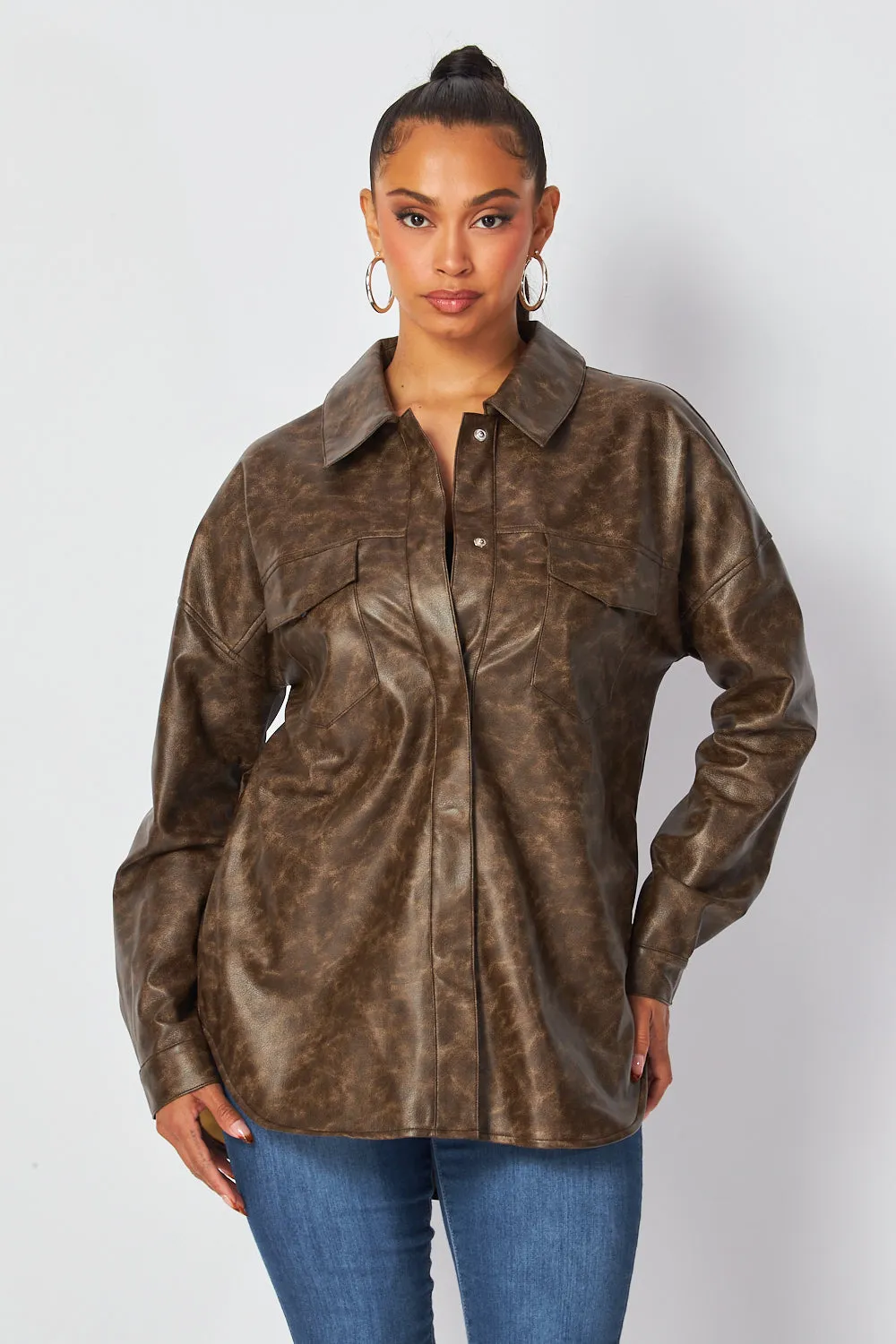 Blake Animal Print Faux Leather Shacket