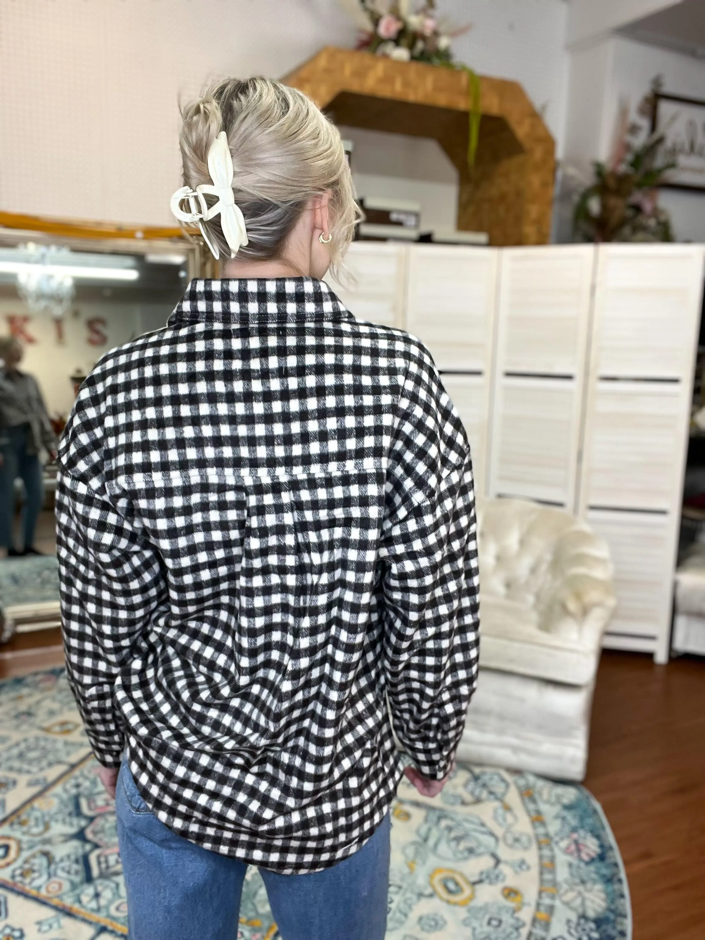 Brown and Cream Brushed Plaid Check Oversized Shacket