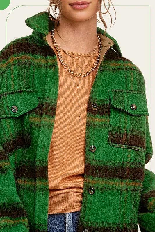 Brushed Mohair Button Front Jacket Hunter