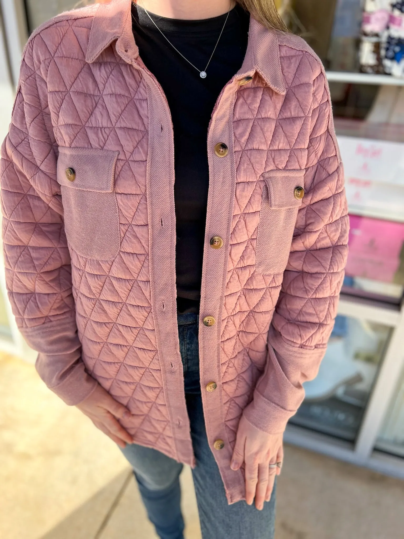 Calling On You Blush Quilted Shacket