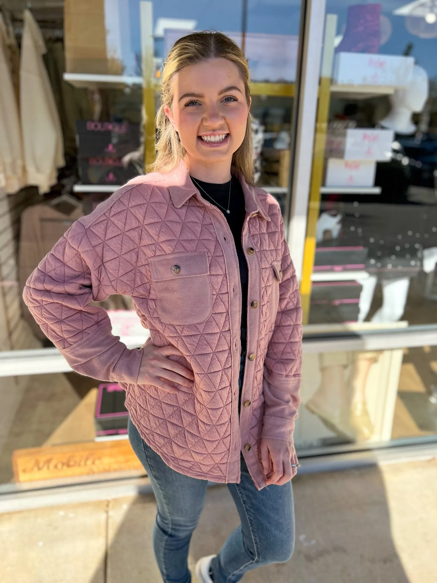 Calling On You Blush Quilted Shacket