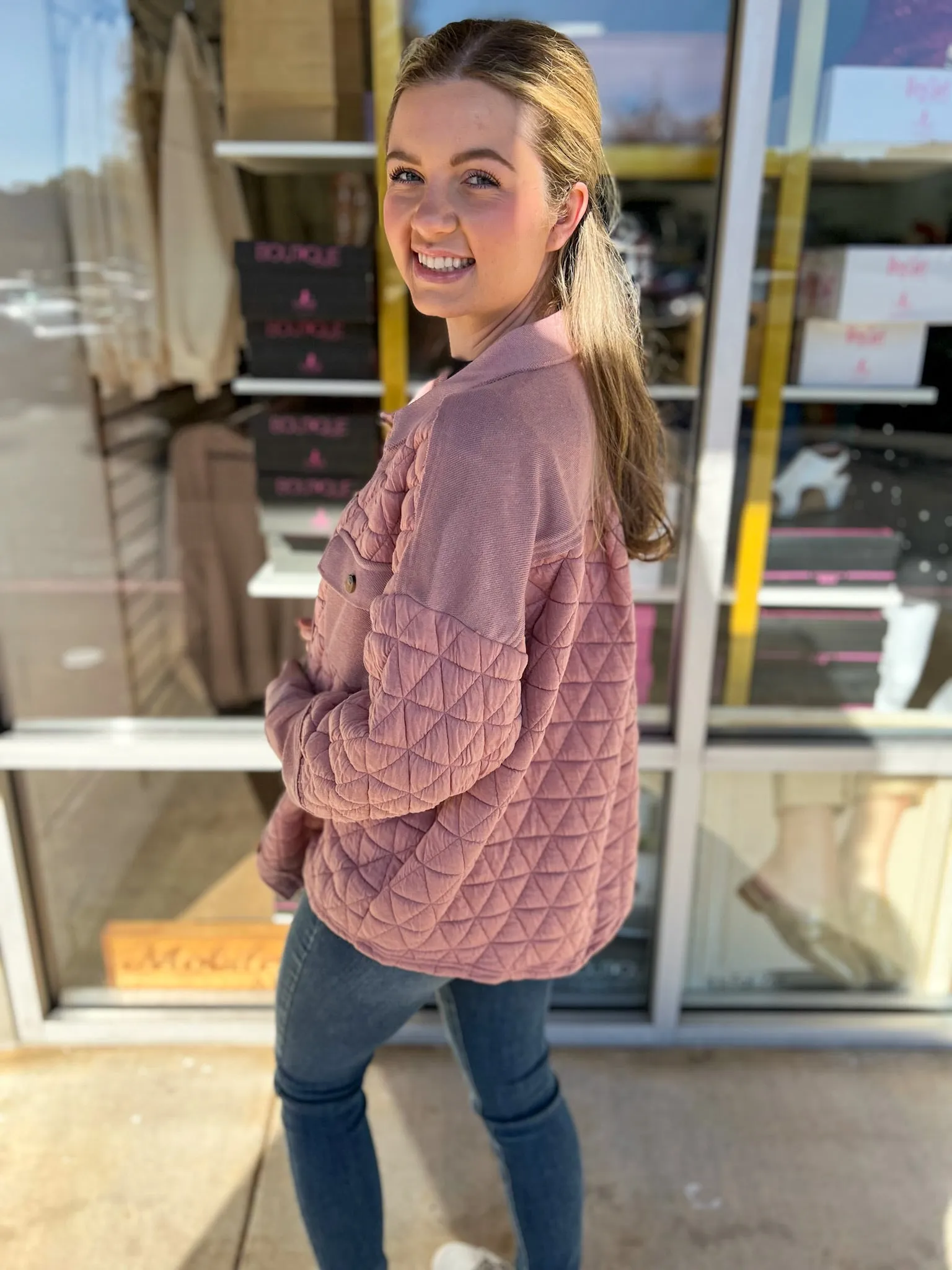 Calling On You Blush Quilted Shacket