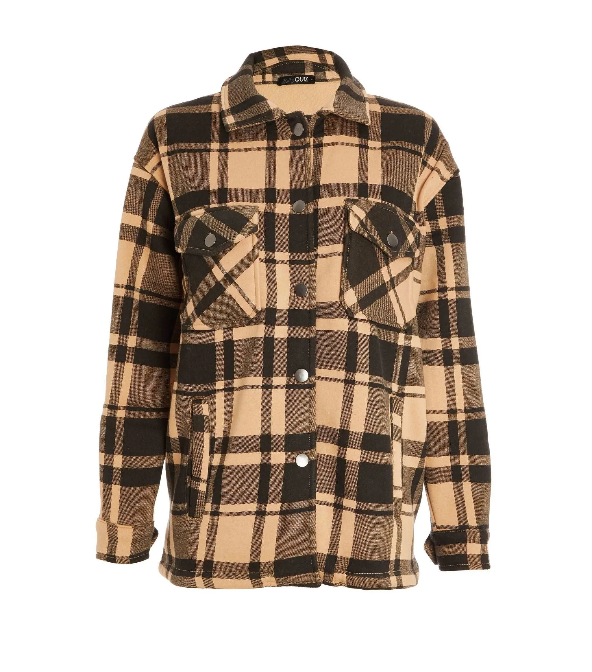 Camel & Blk Checked Shacket For Her-LSHKT-0017-Camel Brown