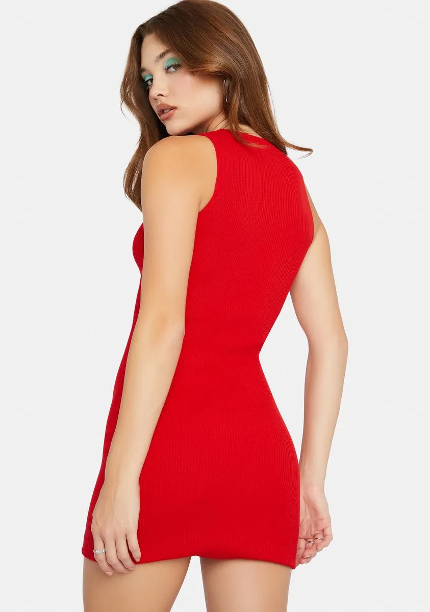 Cherry Downtown Days Ribbed Mini Dress