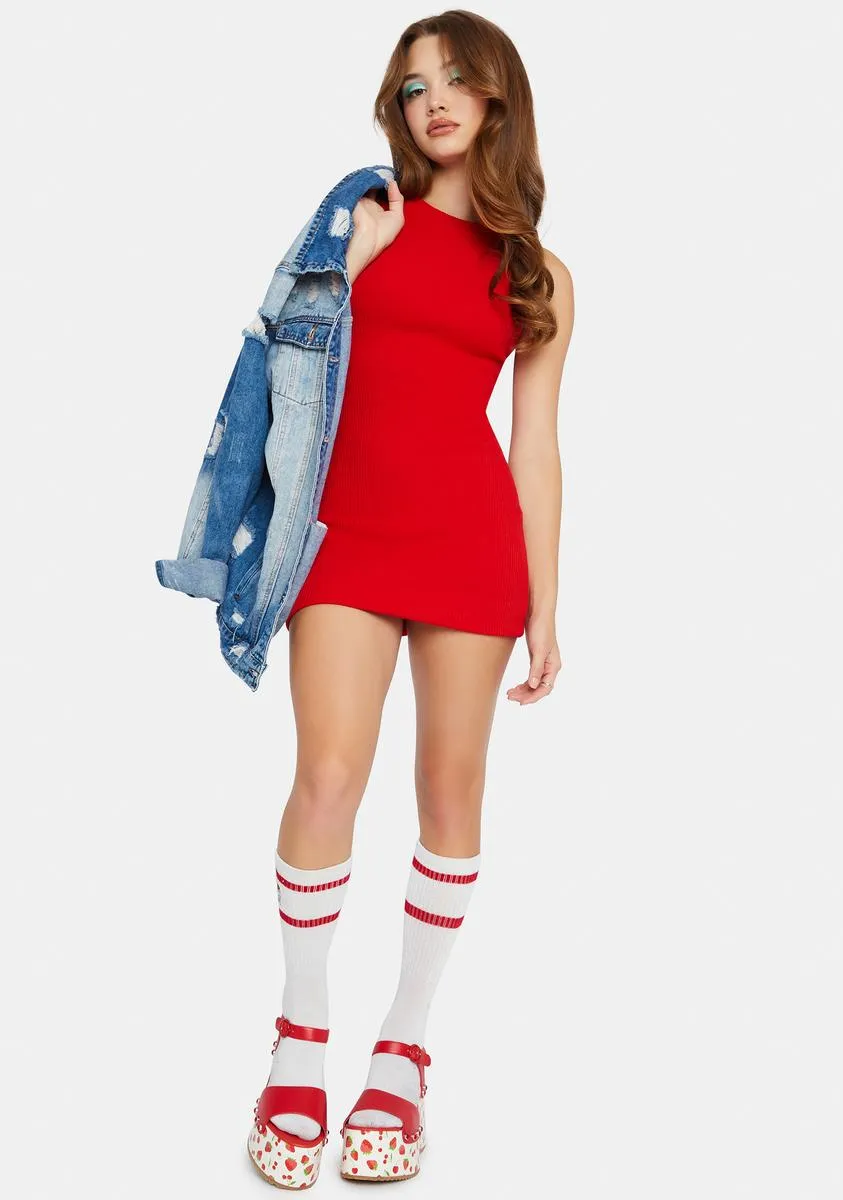 Cherry Downtown Days Ribbed Mini Dress