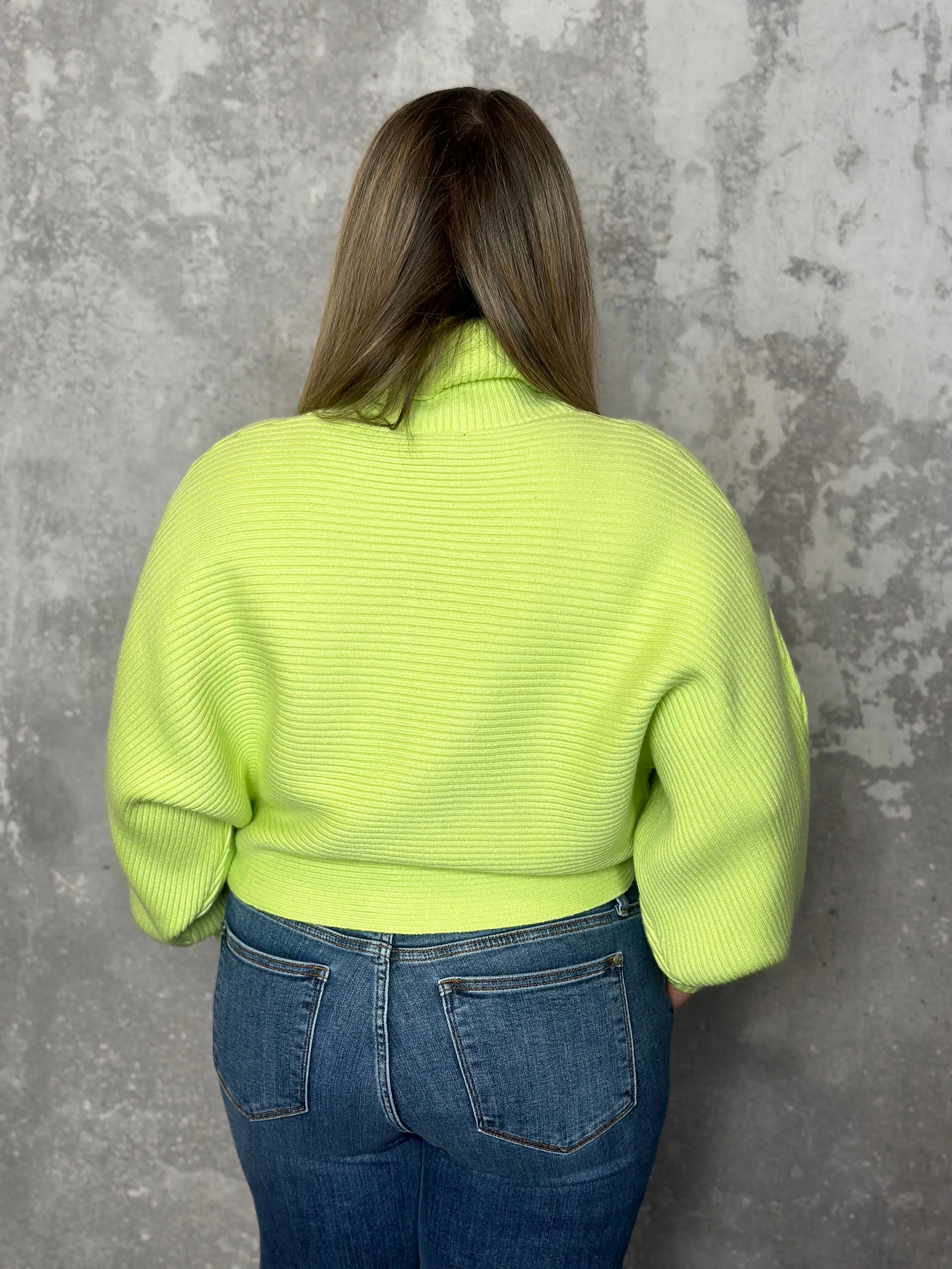 Cowl Dolman Textured Sweater - Lime Green