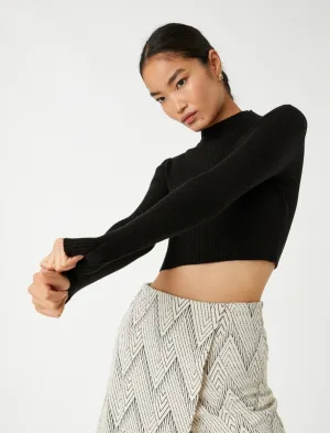 Crop Mock Neck Sweater in Black