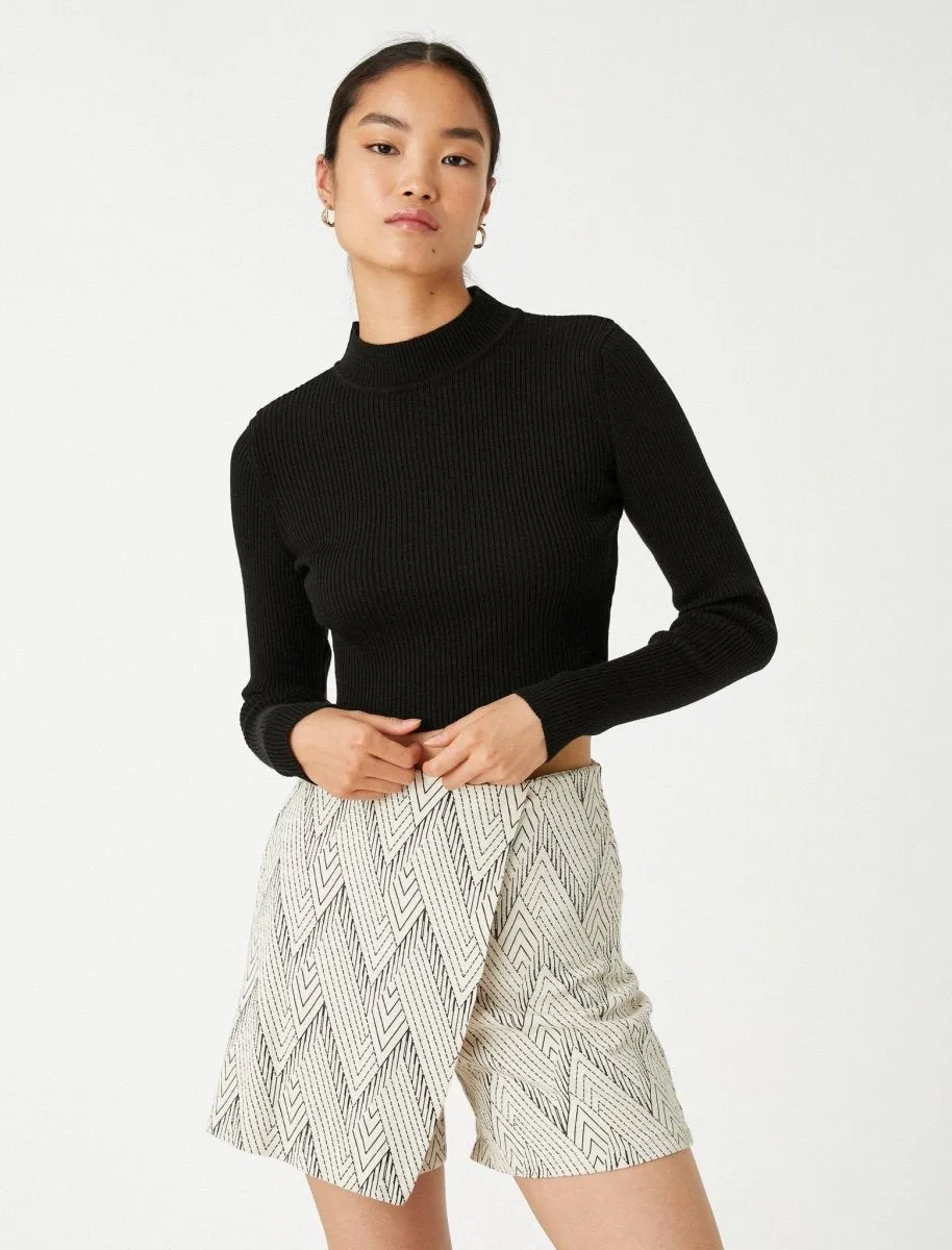 Crop Mock Neck Sweater in Black