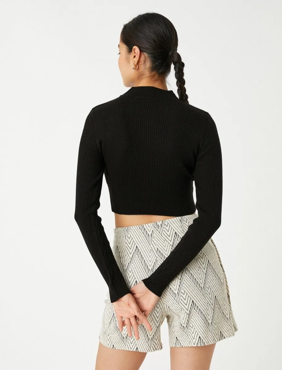 Crop Mock Neck Sweater in Black