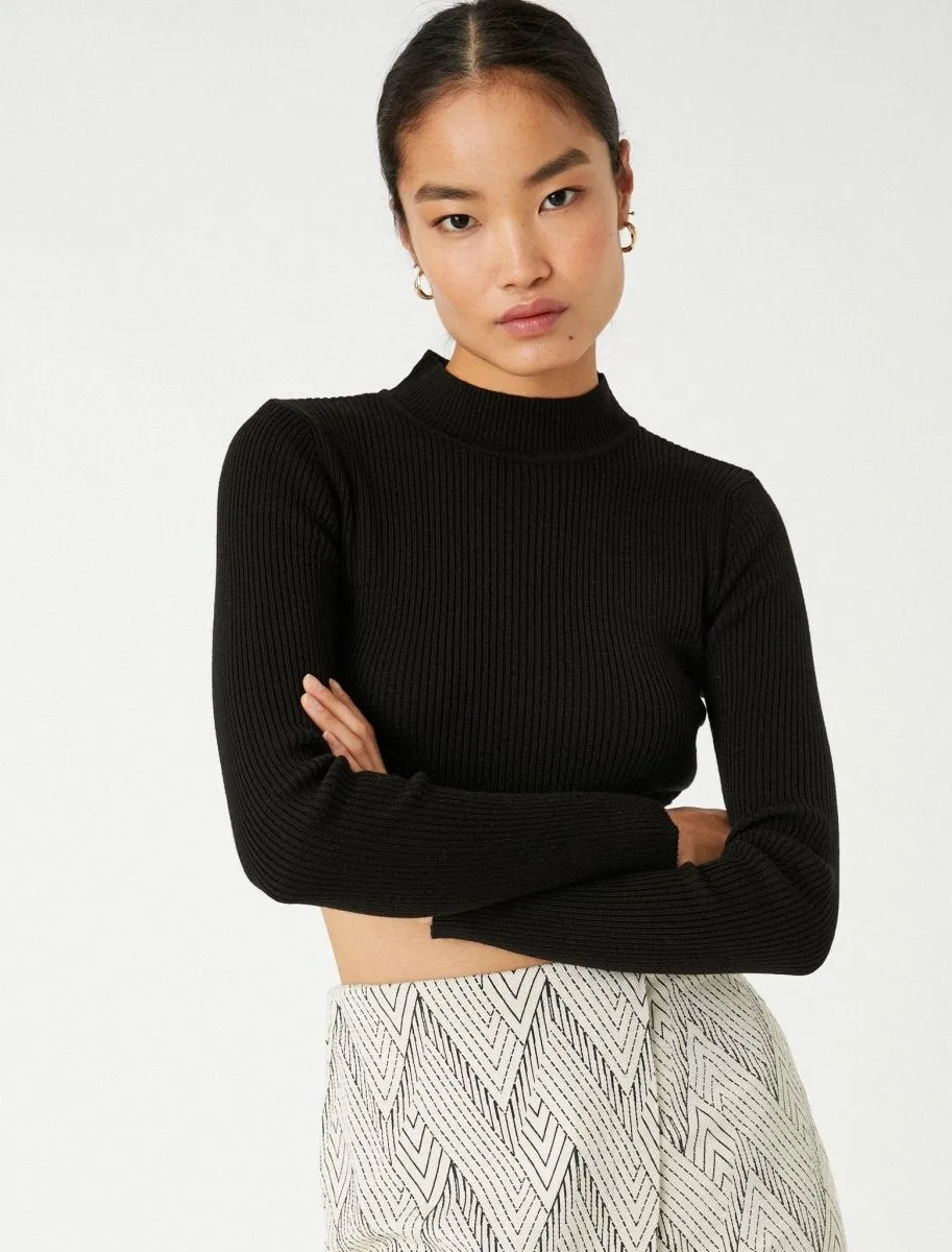 Crop Mock Neck Sweater in Black