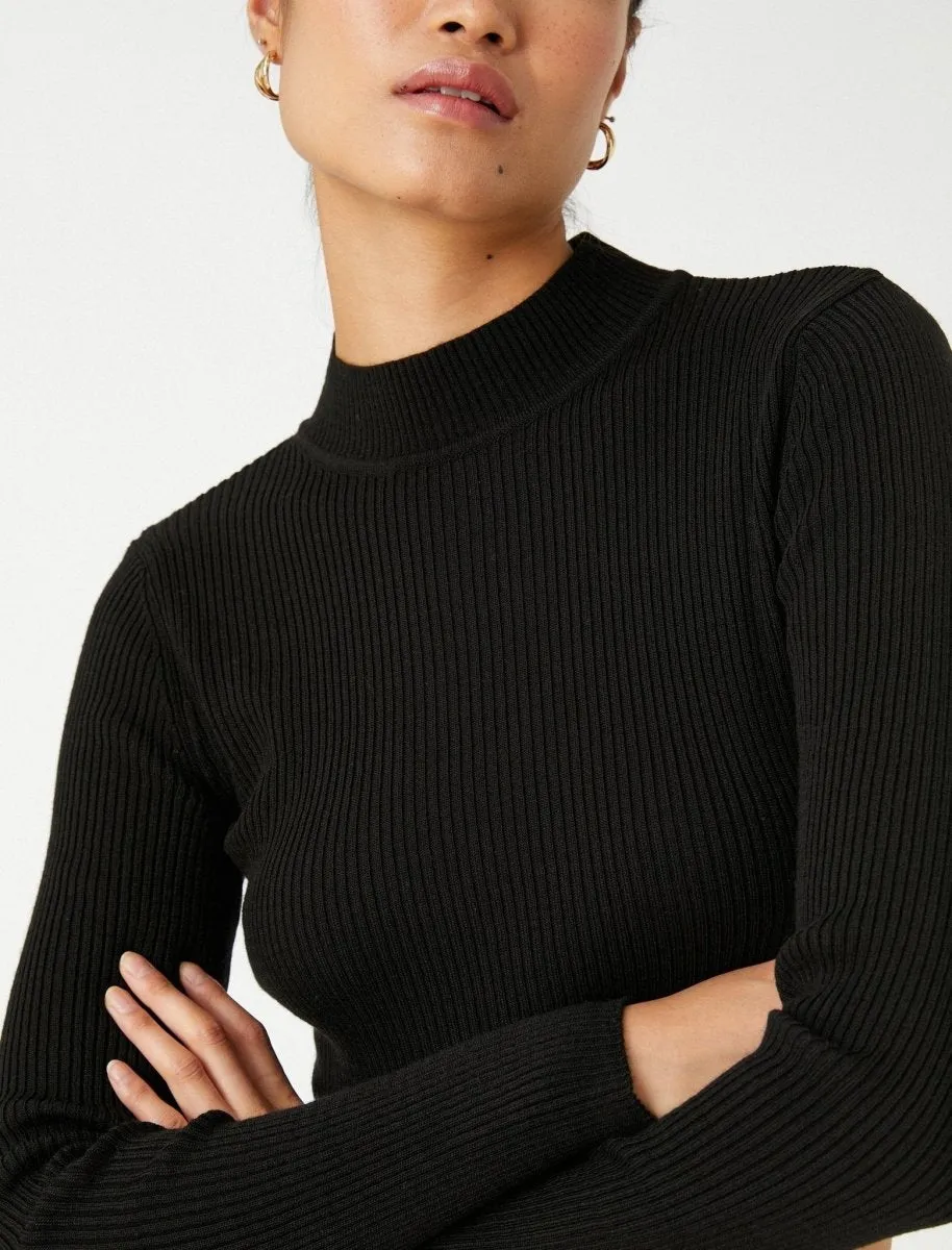 Crop Mock Neck Sweater in Black
