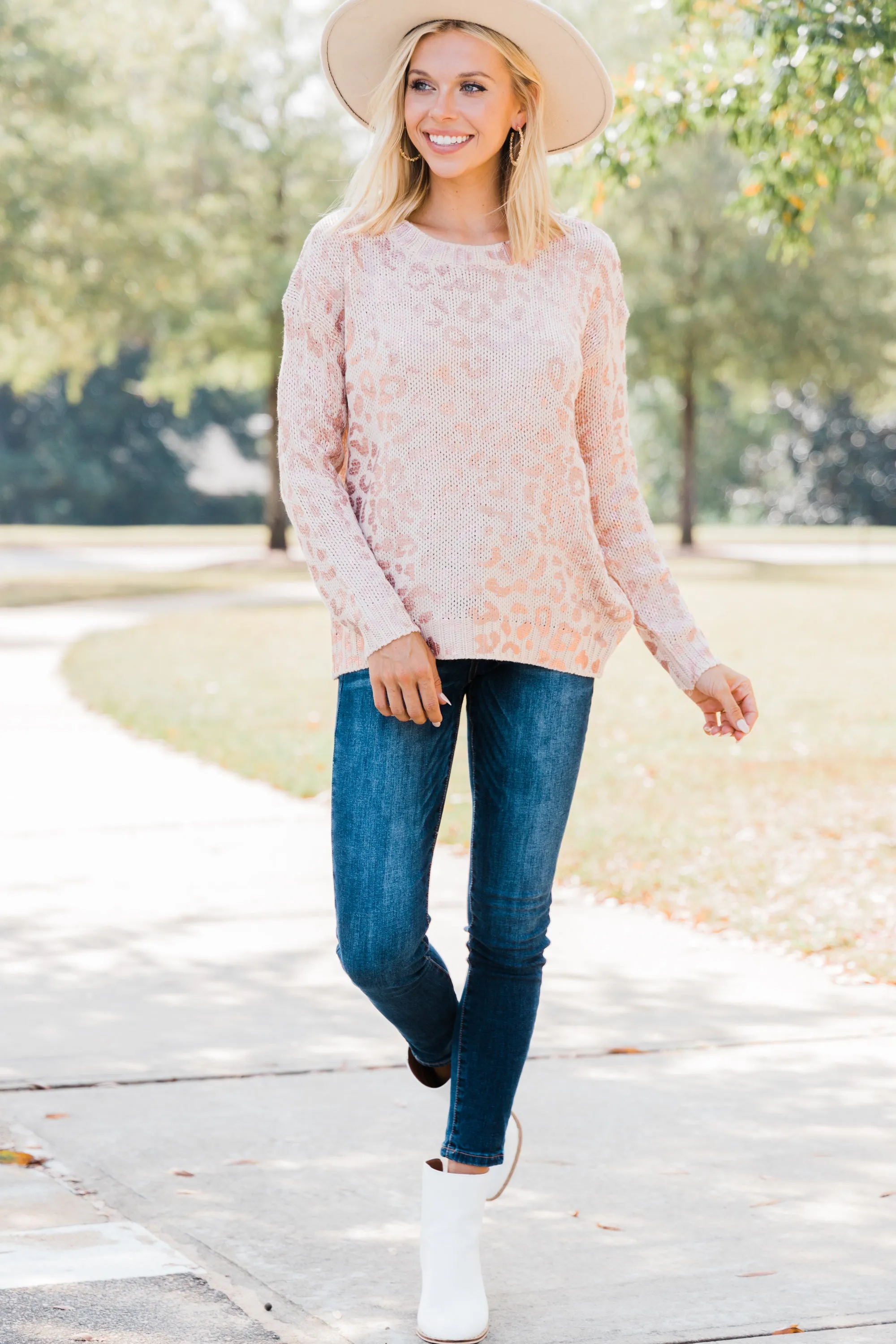Detected Perfection Dusty Rose Leoaprd Sweater