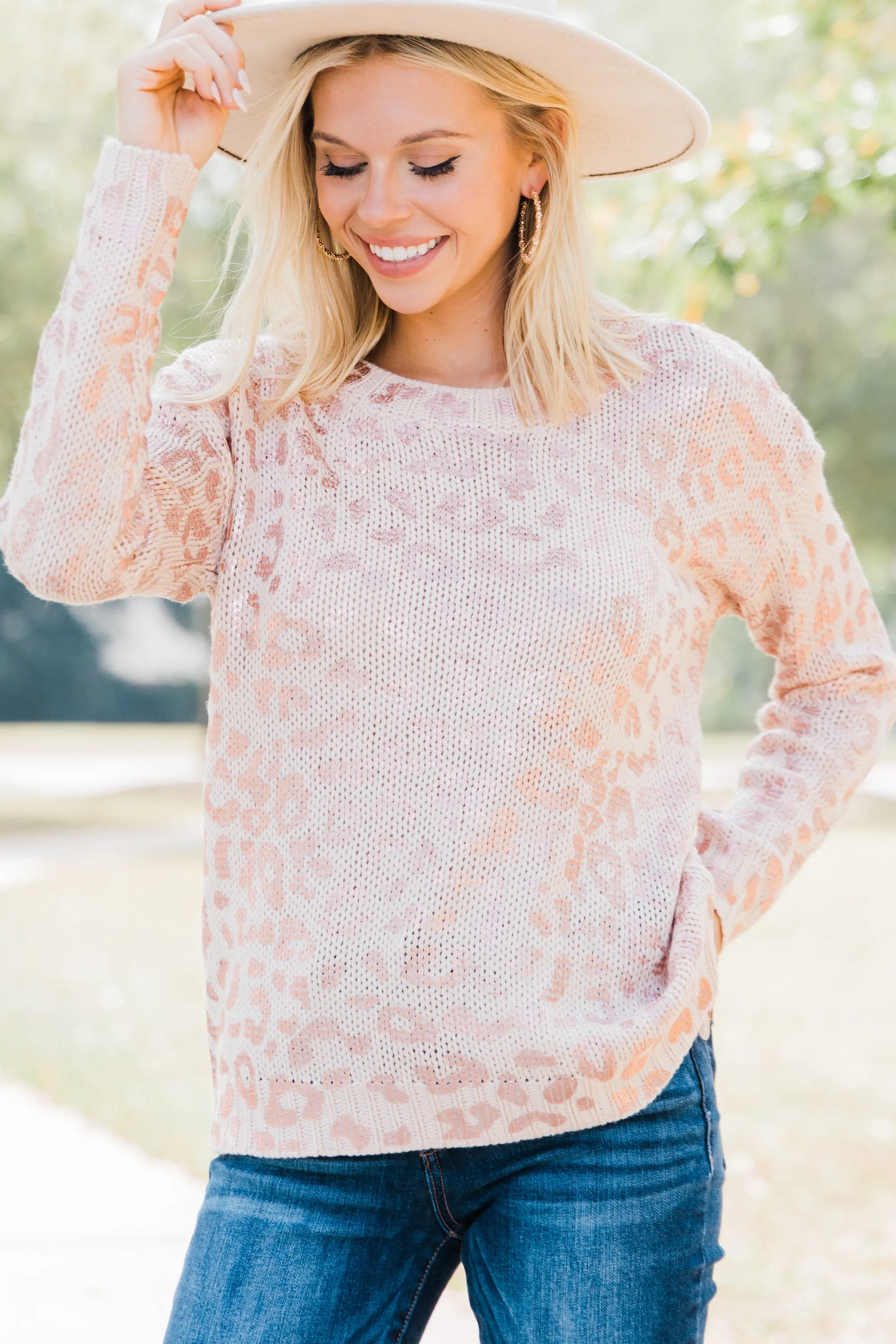 Detected Perfection Dusty Rose Leoaprd Sweater