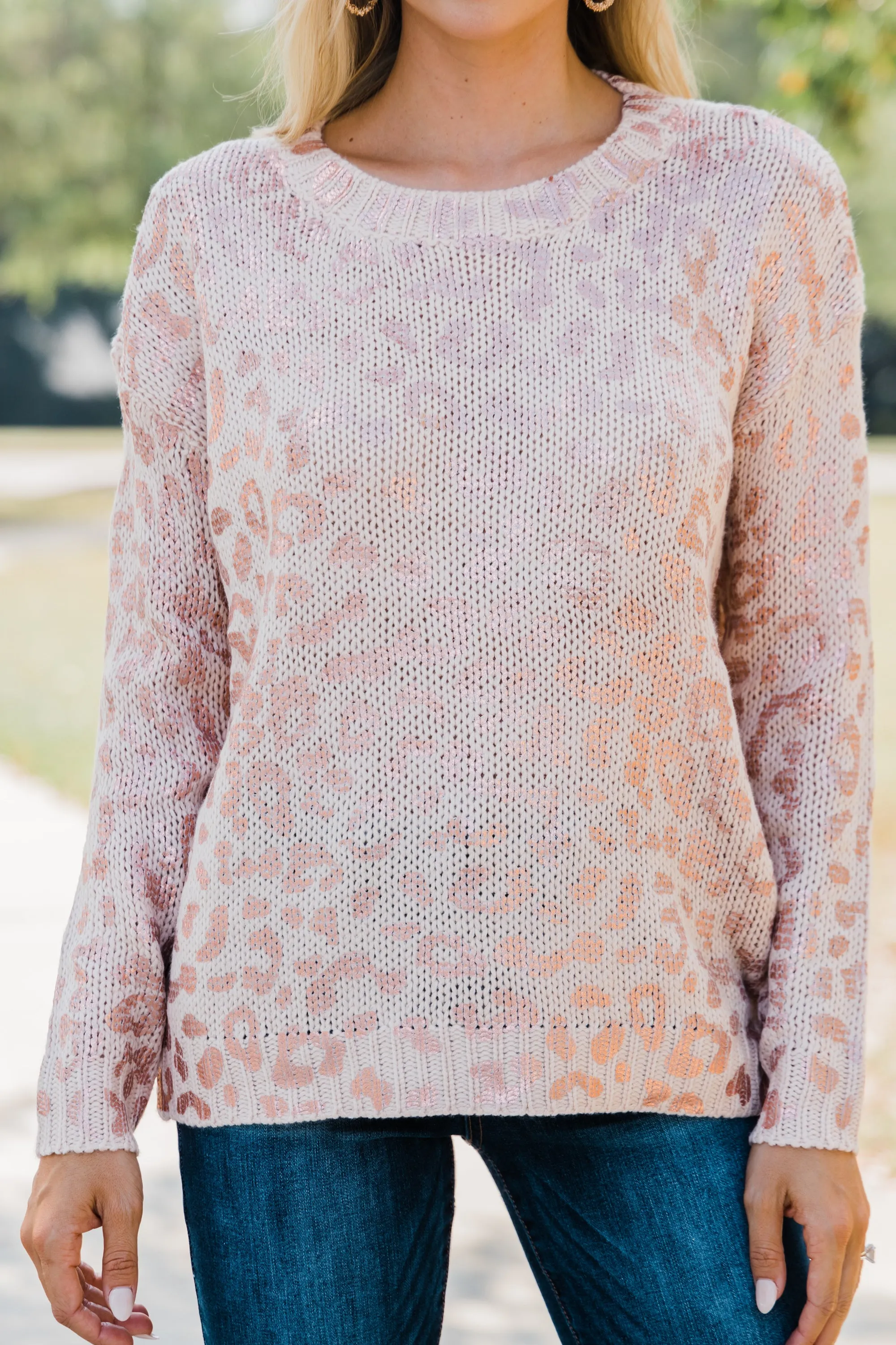 Detected Perfection Dusty Rose Leoaprd Sweater
