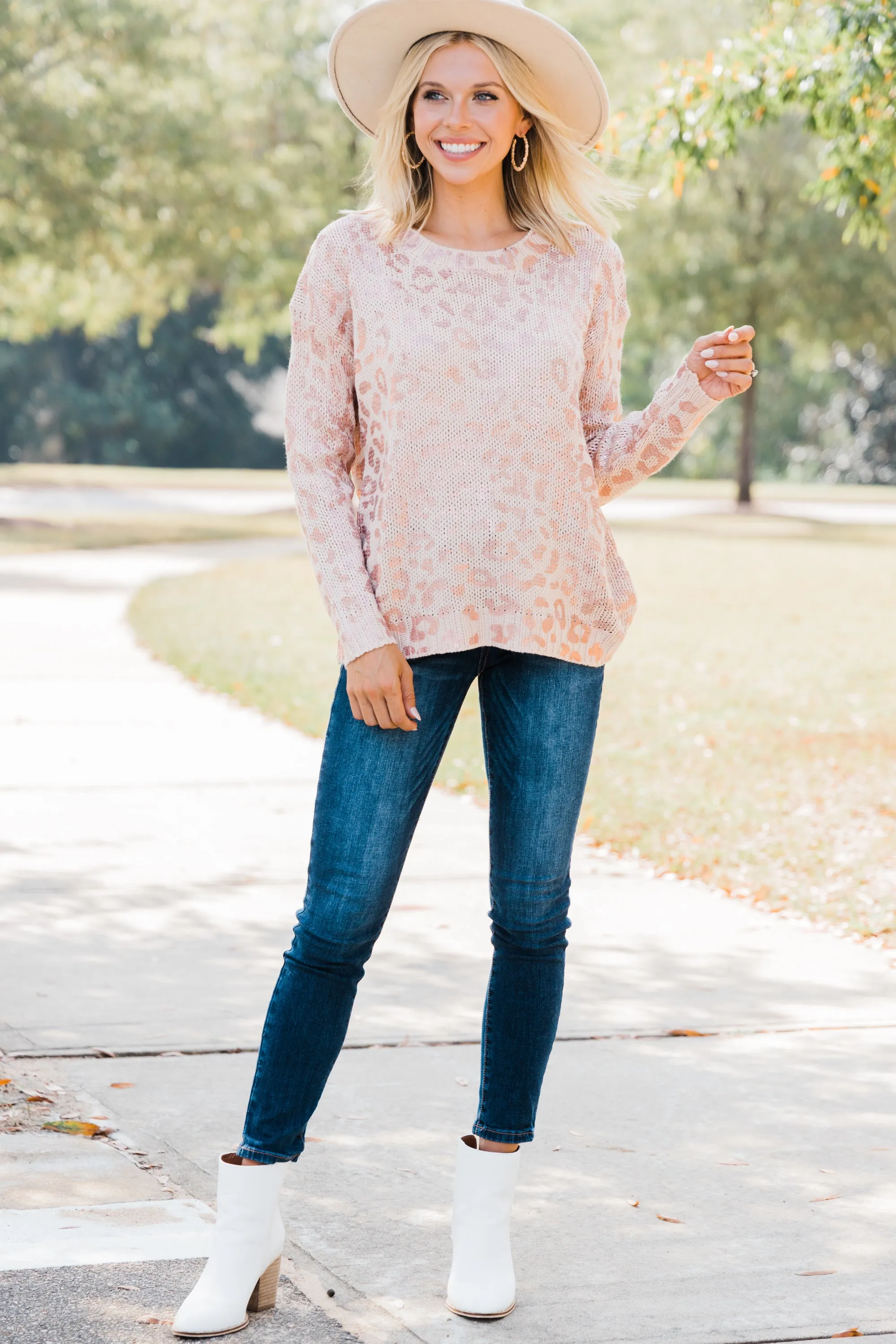 Detected Perfection Dusty Rose Leoaprd Sweater