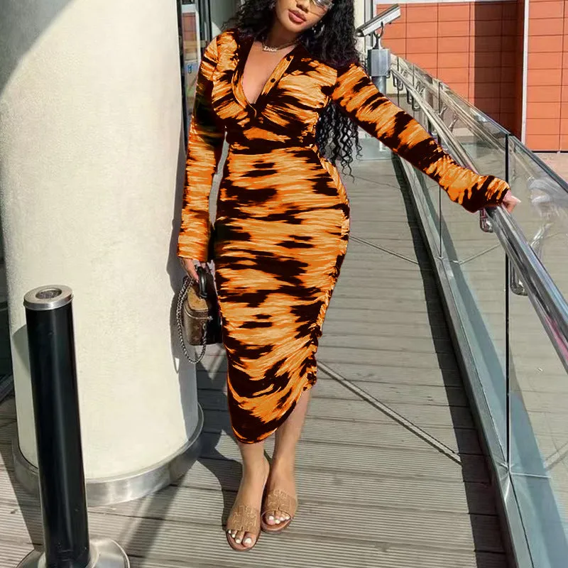 Elowyn - Elegant Printed Bodycon Midi Dress for Women
