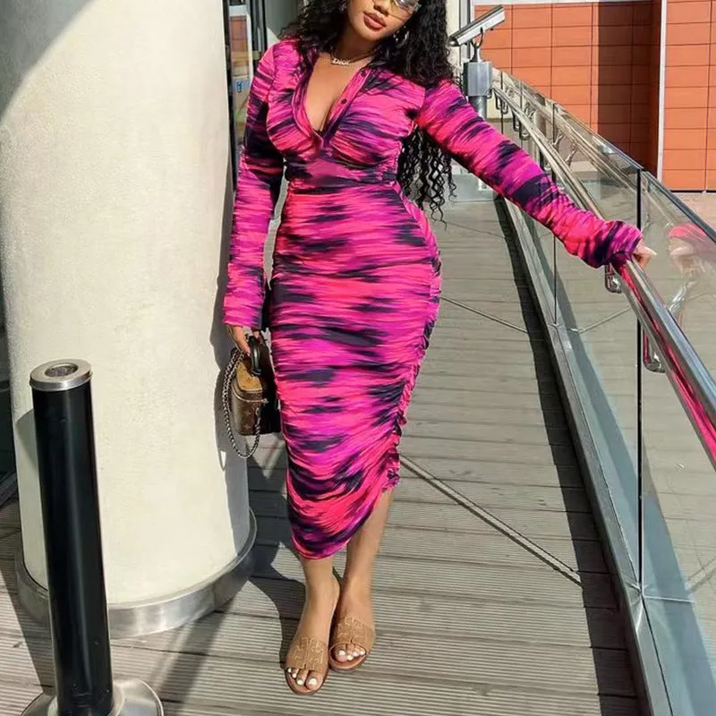 Elowyn - Elegant Printed Bodycon Midi Dress for Women