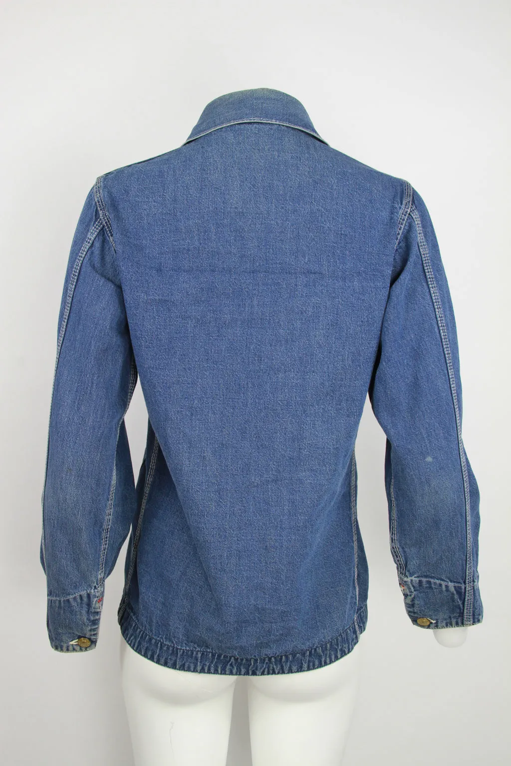 Ely Made in US pre 80s denim chore jacket triple stitched 4 pocket - Blue - S