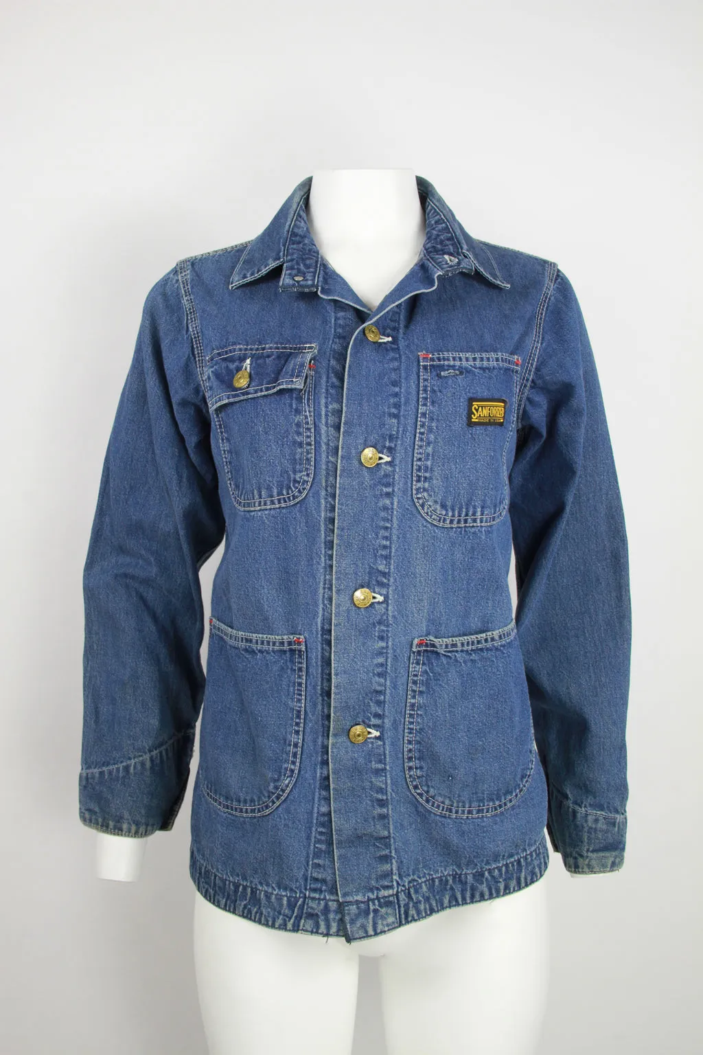 Ely Made in US pre 80s denim chore jacket triple stitched 4 pocket - Blue - S