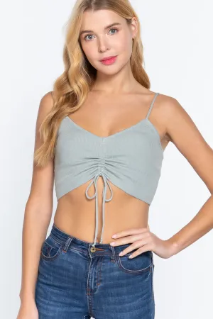 Front Ruched Detail Sweater Knit Crop Cami Top