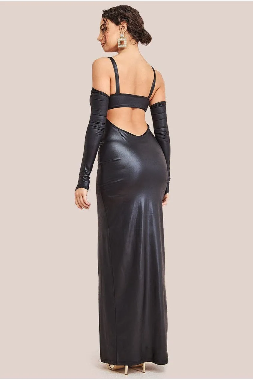 Goddiva Faux Leather Cut Out Maxi Dress - Black