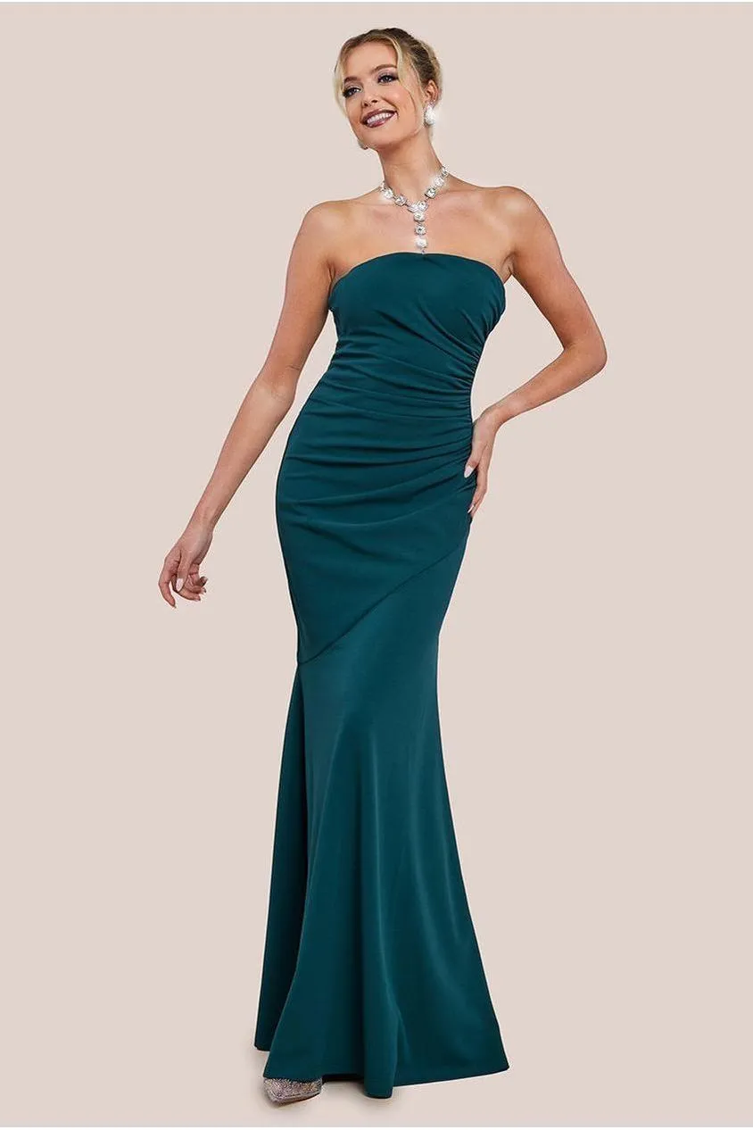 Goddiva Scuba Crepe Bandeau Maxi With Diamante Necklace - Emerald Green