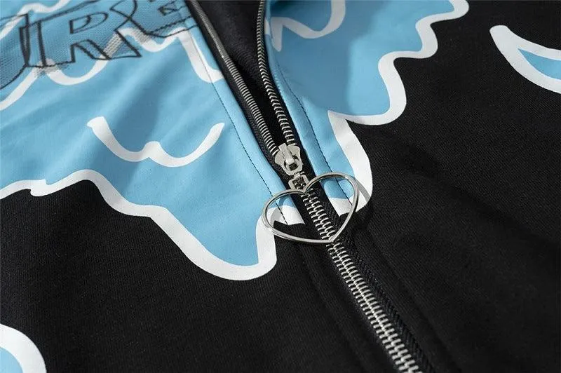 Heart-Shaped Fleece Hoodie Corduroy Zipper Hoodie - Unisex Pullover in Black & White