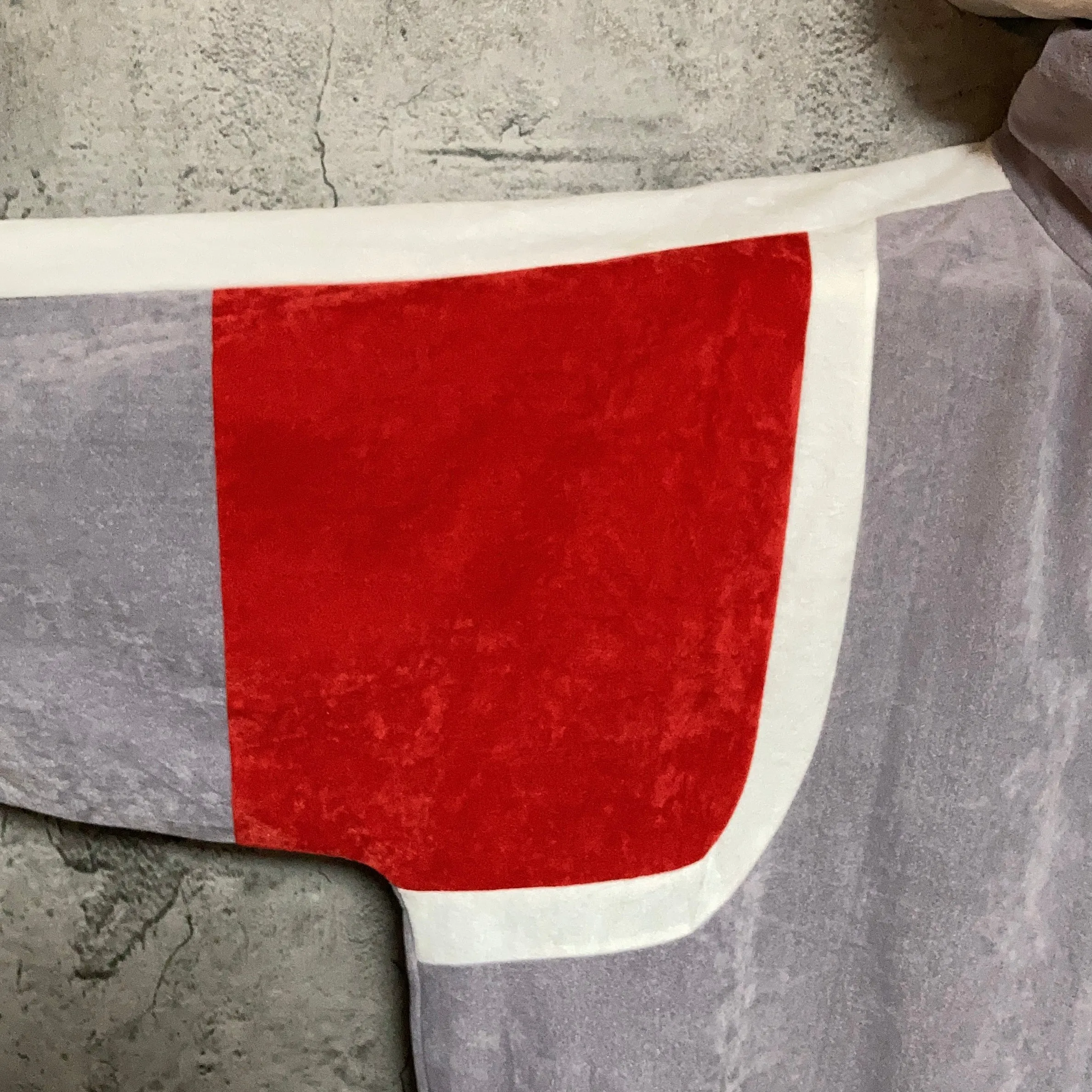 high necked track jacket gray red white