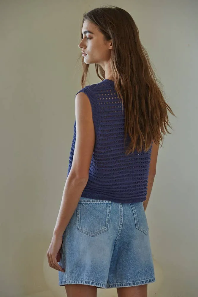 Knit Sweater Crocheted Sleeveless Crop Top