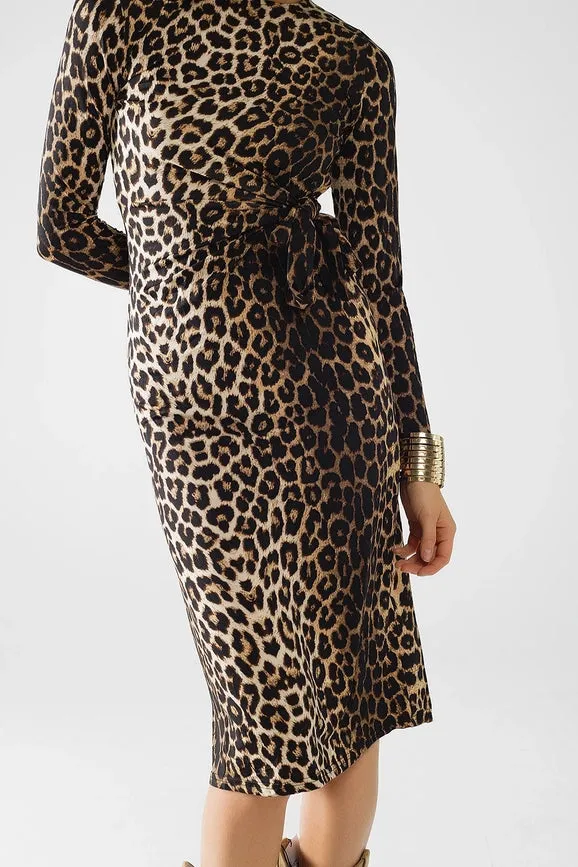 Leopard Print Spandex Dress with Bow Detail
