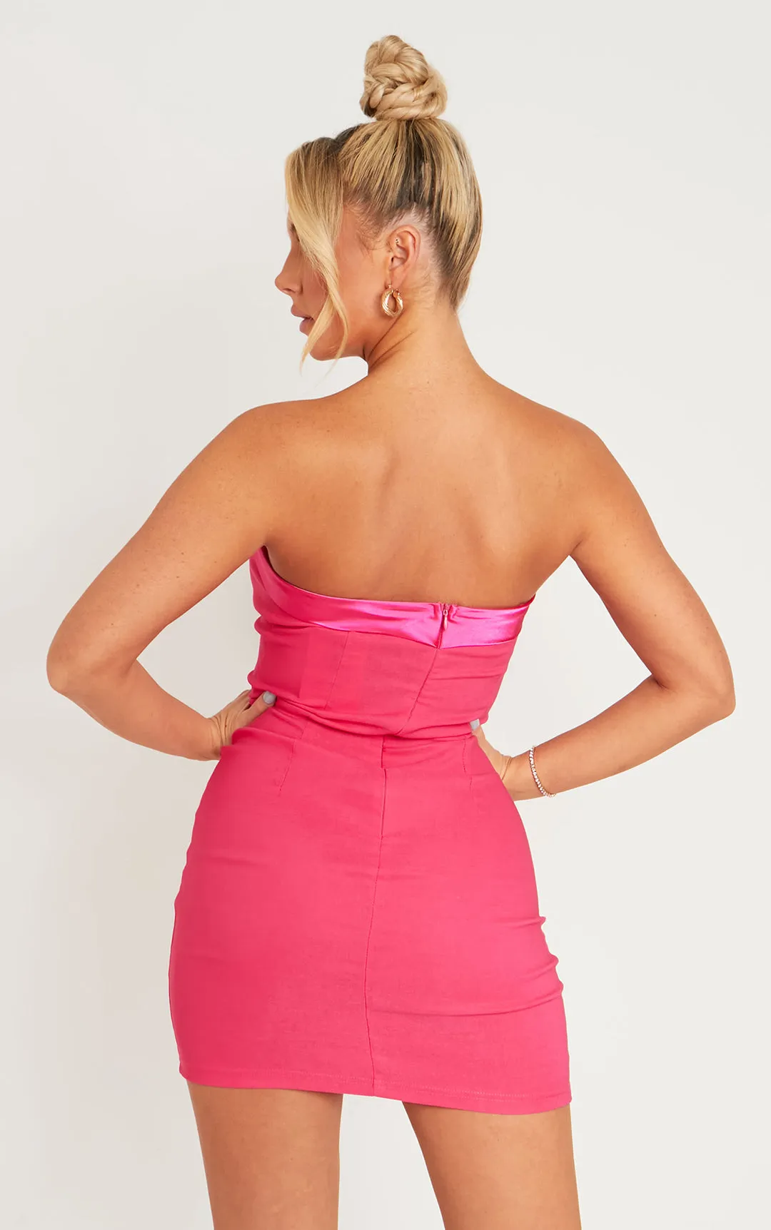 Lorena Hot Pink Satin Trim Bandeau Mini Dress