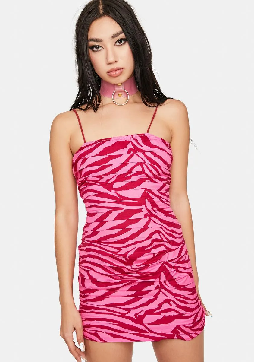 Magenta Wild Side Pleated Mini Dress