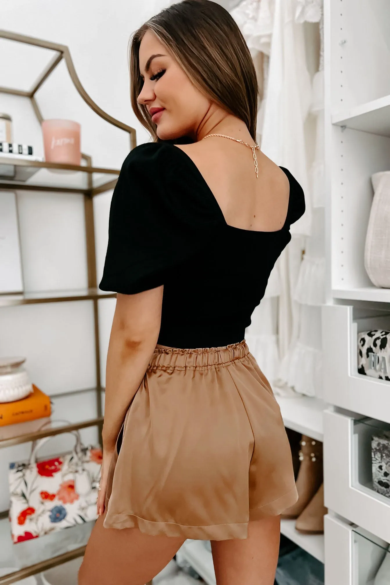 Match My Energy Puffed Sleeve Crop Top (Black)