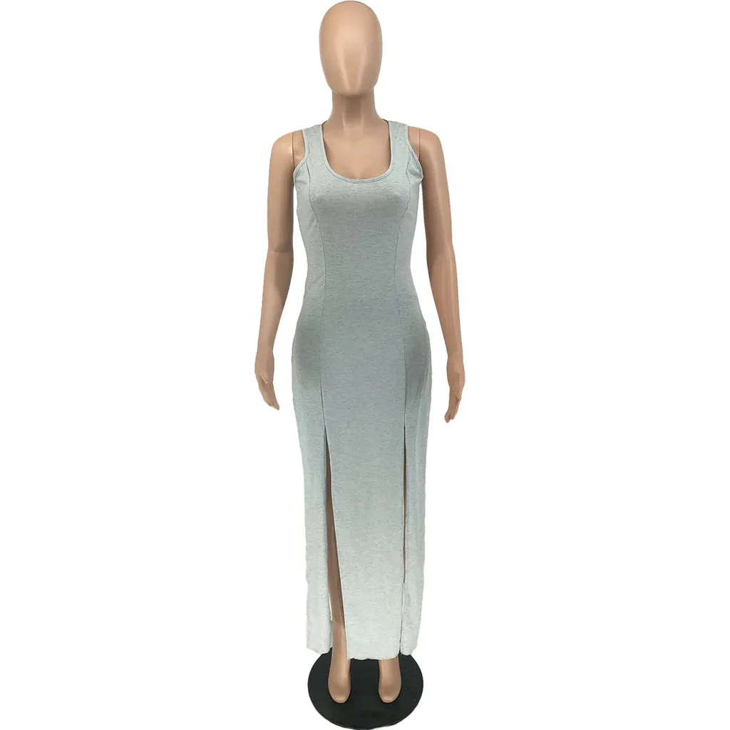 MB FASHION Curve-Hugging High-Low Maxi Dress with Side Slit 7165R S AND M