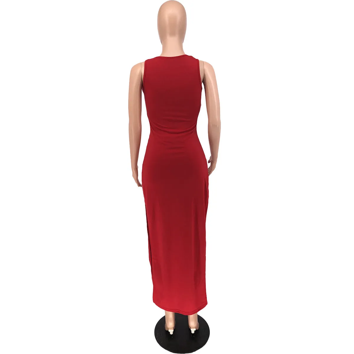 MB FASHION Curve-Hugging High-Low Maxi Dress with Side Slit 7165R S AND M