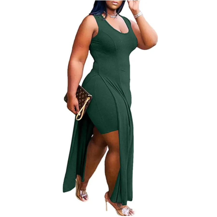 MB FASHION Curve-Hugging High-Low Maxi Dress with Side Slit 7165R S AND M